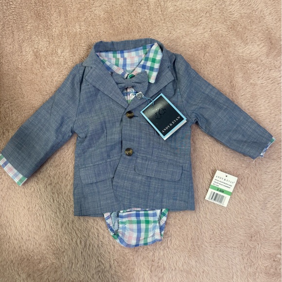 Andy & Evan Blue Chambray Baby Suit Set - Picture 3 of 8